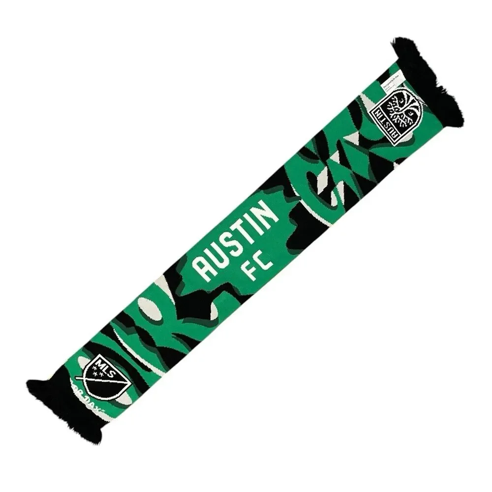 Austin FC Soccer Scarf Continental Dr. Dax Design Fringe Double Sided 46” x 7”